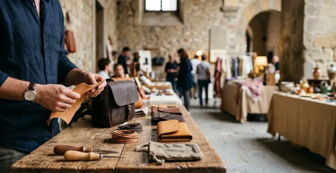 Scena che rappresenta lo shopping consapevole con prodotti artigianali italiani di qualità in ambiente minimalista