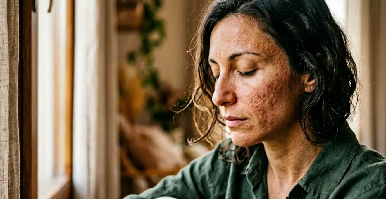 Confronto visivo tra pelle con acne adulta e rosacea per distinguere i rossori