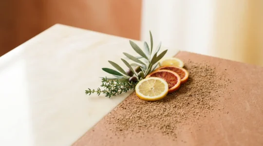 Composizione concettuale che rappresenta la scelta tra esfoliazione chimica con acidi ed esfoliazione fisica con scrub per una pelle luminosa e rinnovata