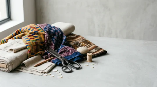 Composizione visiva che rappresenta l'integrazione armoniosa tra elementi culturali diversi nella moda italiana moderna