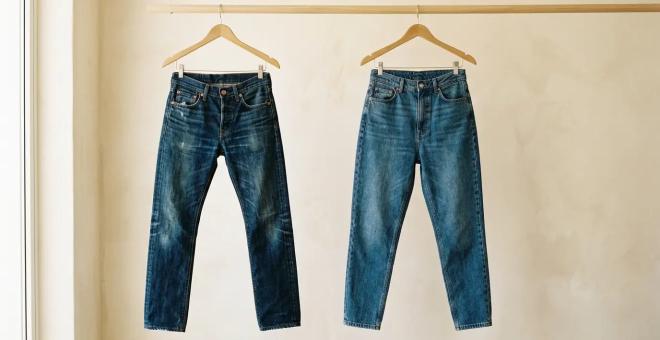 Confronto tra jeans a vita bassa e mom fit per valorizzare le curve mediterranee