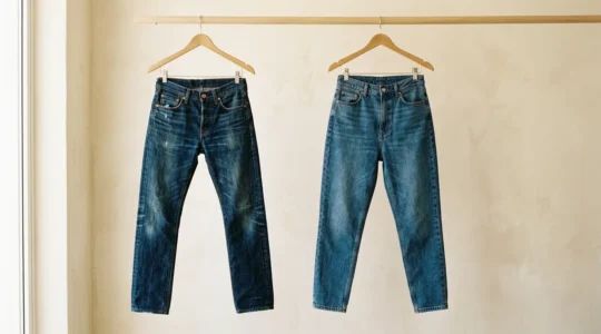Confronto tra jeans a vita bassa e mom fit per valorizzare le curve mediterranee
