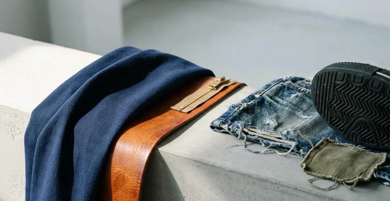 Composizione fotografica che rappresenta l'equilibrio tra lusso e streetwear nella moda italiana contemporanea