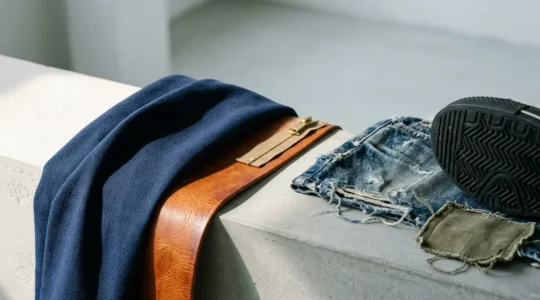 Composizione fotografica che rappresenta l'equilibrio tra lusso e streetwear nella moda italiana contemporanea