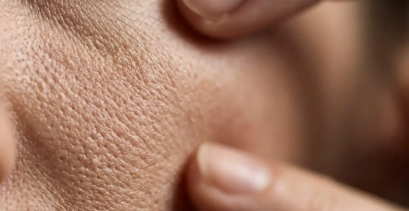 Dettaglio estremo della texture della pelle durante stimolazione del collagene naturale