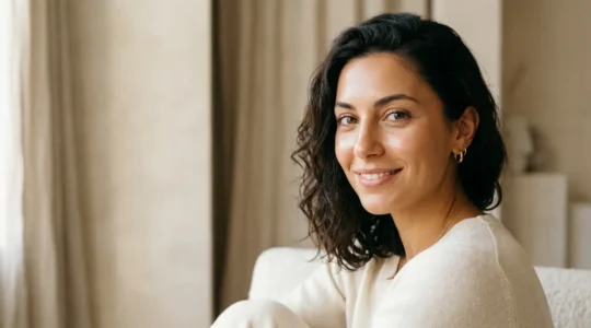 Viso femminile con pelle luminosa e idratata effetto vetro, skincare naturale italiana