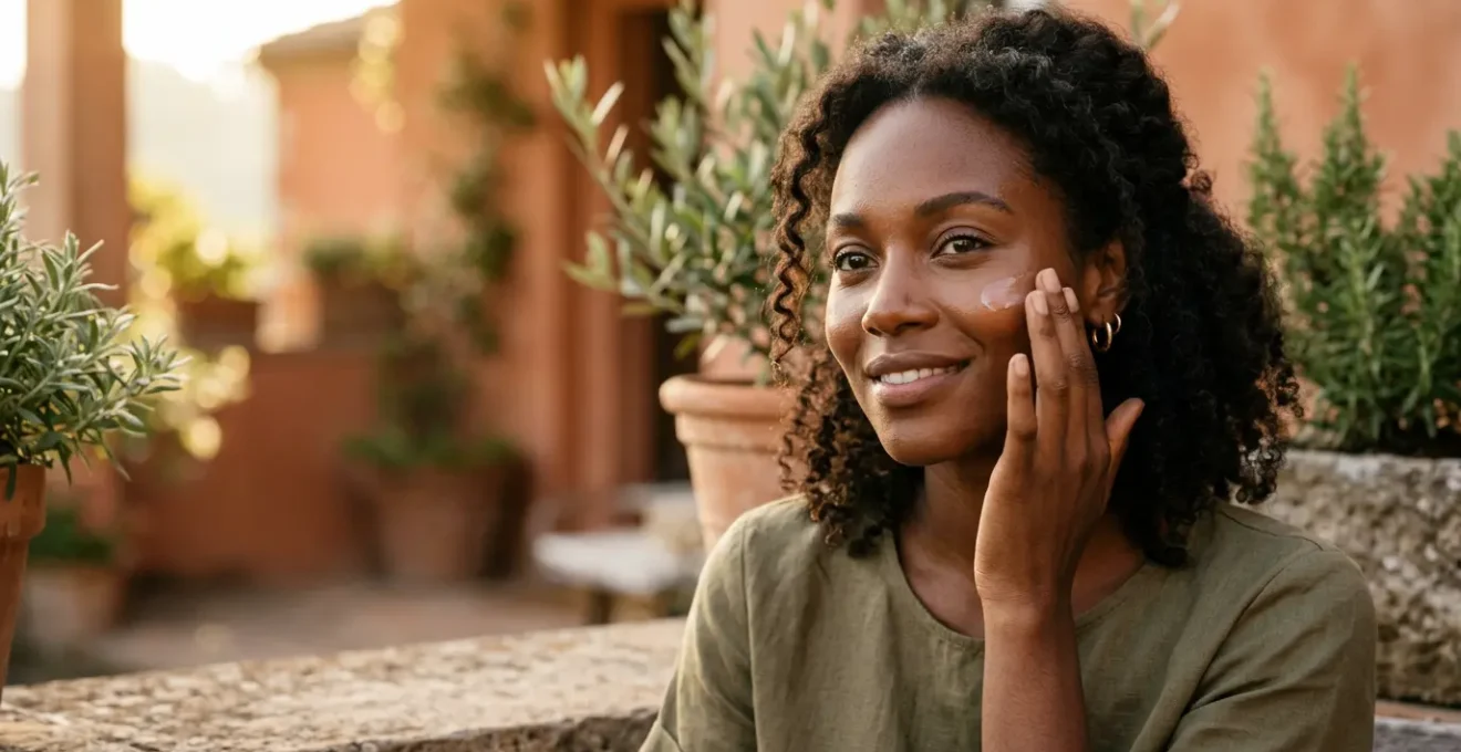 Applicazione di protezione solare su pelle scura senza effetto bianco