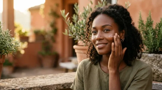 Applicazione di protezione solare su pelle scura senza effetto bianco