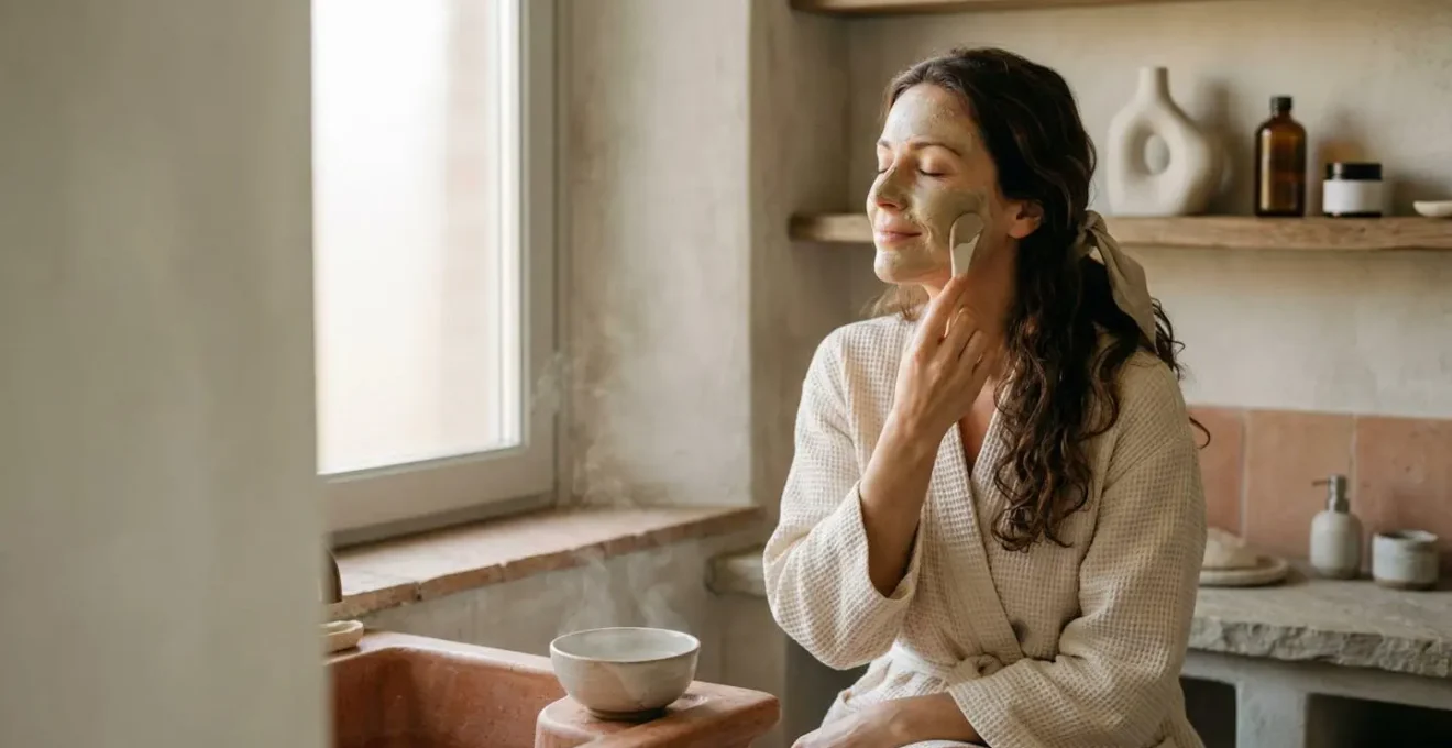 Rituale di bellezza serale in un ambiente rilassante con luce soffusa