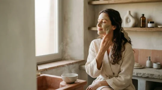 Rituale di bellezza serale in un ambiente rilassante con luce soffusa