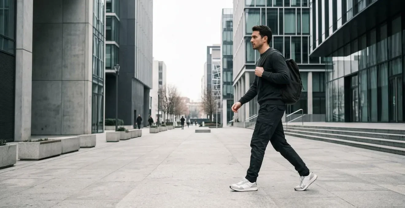 Composizione urbana minimalista che cattura l'essenza dello stile milanese contemporaneo, equilibrando funzionalità tecnica ed eleganza