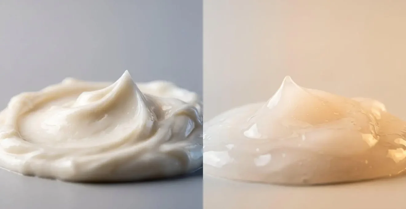 Confronto visivo tra texture cremose invernali e formule leggere estive per il viso