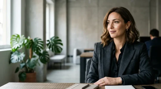 Professionista milanese con trucco sofisticato ispirato alle passerelle, adatto all'ambiente lavorativo