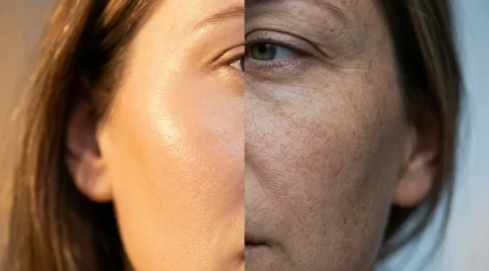 Rappresentazione visiva del contrasto tra protezione solare e esposizione ai raggi UV sulla pelle