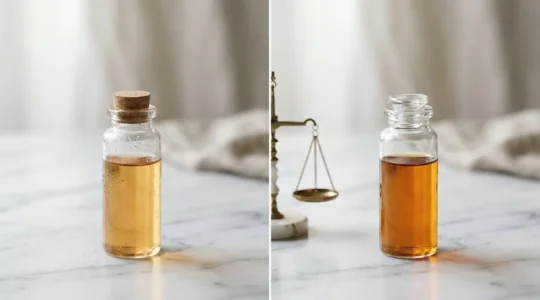 Composizione equilibrata di ingredienti cosmetici puri per routine anti-età a trent'anni