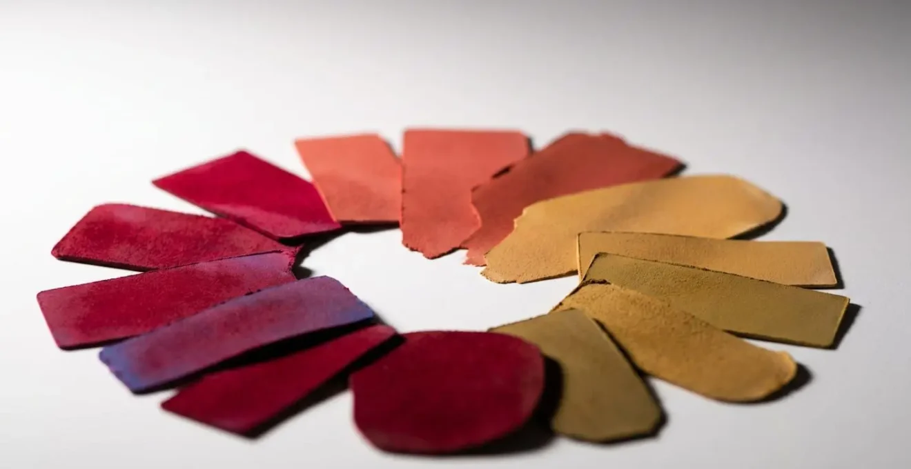 Teoria dei colori applicata al beauty: cerchio cromatico che mostra l'incompatibilità tra rosso ciliegia freddo e pelle dorata calda